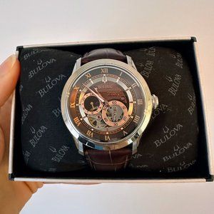 Bulova Men's Dual Aperture Dial Watch with Brown Leather Band NWT